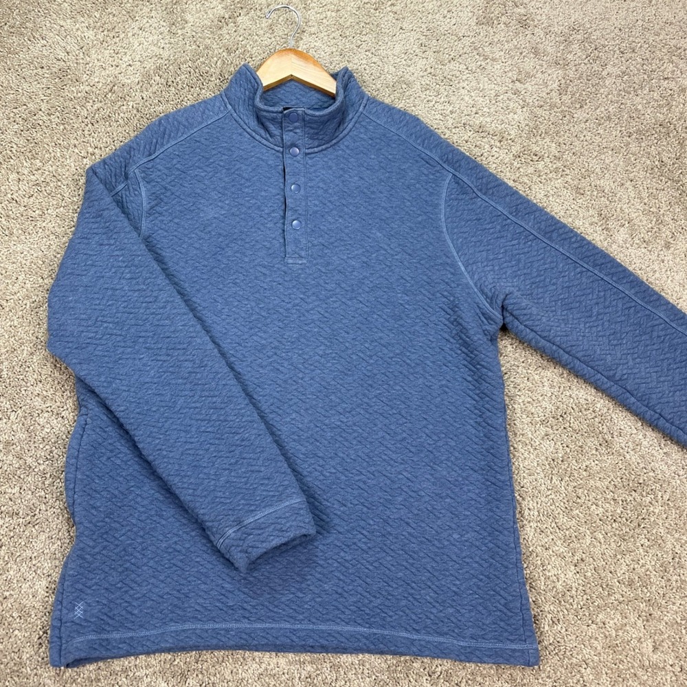 Rhone Pullover Men Large Blue Heathered Quilted Snap Neck Side Zip Weekender EUC